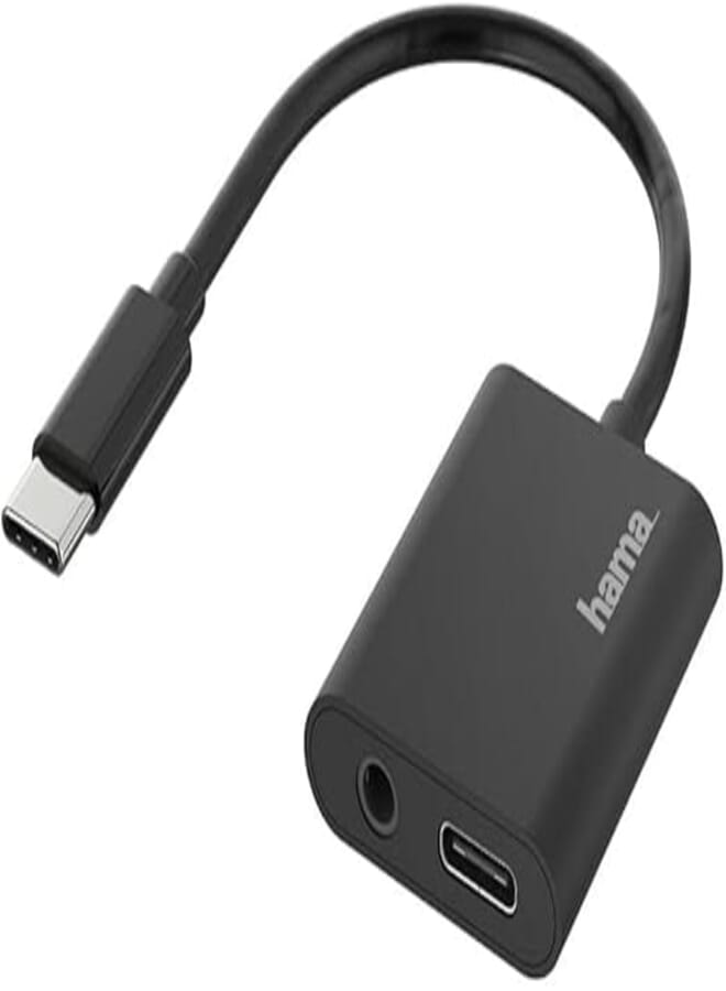Hama 200319 Audio Adapter, 2 in 1, USB-C Plug - 3.5 mm Jack/USB-C Socket, Audio + Cha